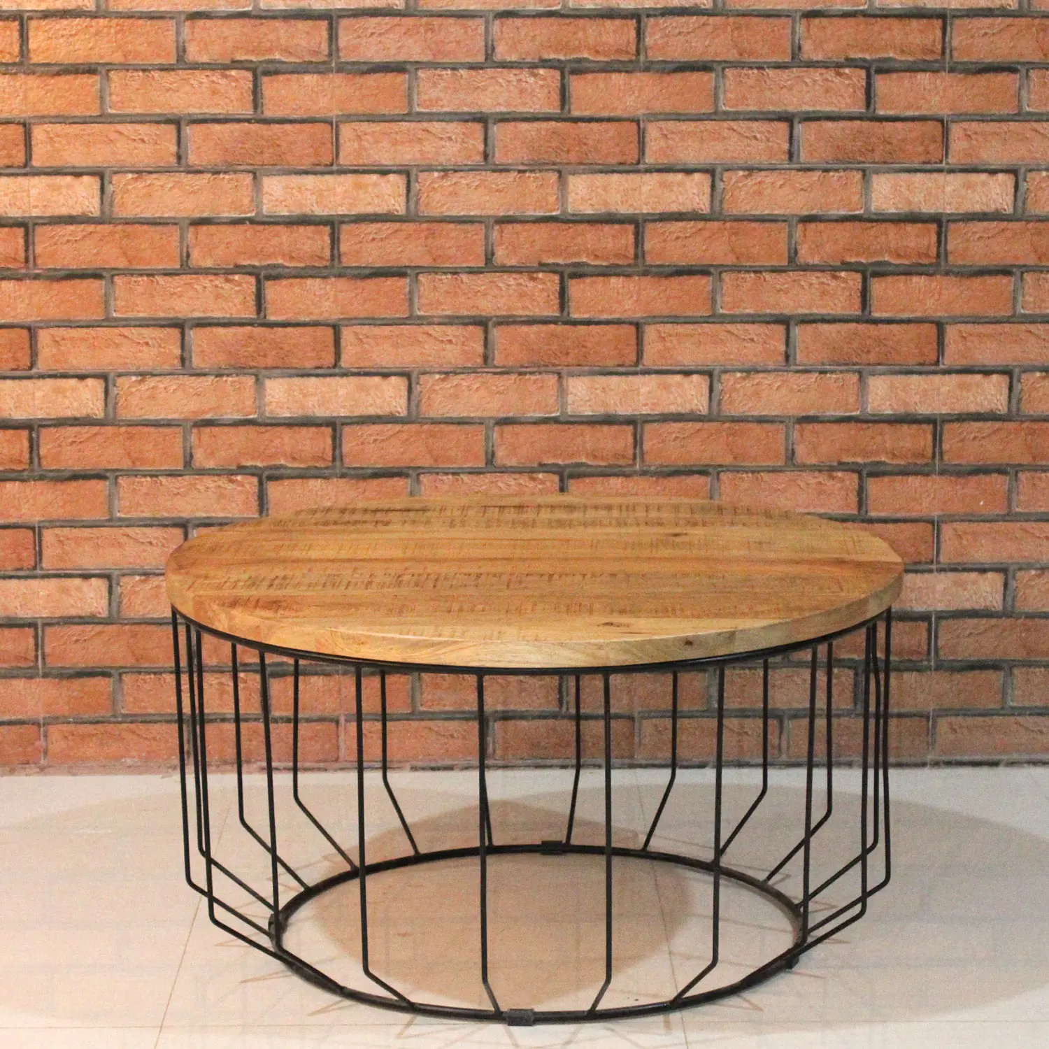 Iron Round Coffee Table with Wooden Top - popular handicrafts